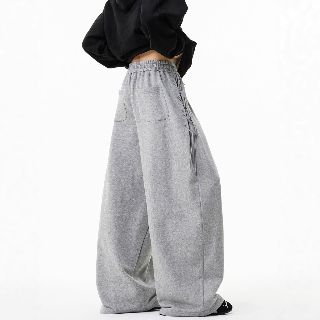 Retro Pleated Tie-Waist Sweatpants – Loose Wide-Leg Casual Fit