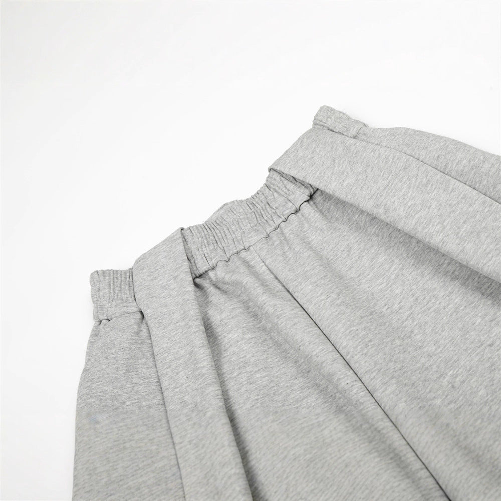 Chino-Style Panel & Pleat Sweatpants – Loose-Fit Wide-Leg