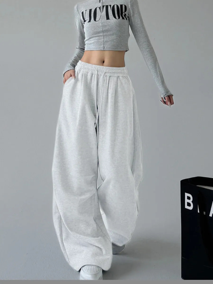 Tied - Sweatpants  - Loose High-Waisted - Wide-Leg Floor-Length Pants