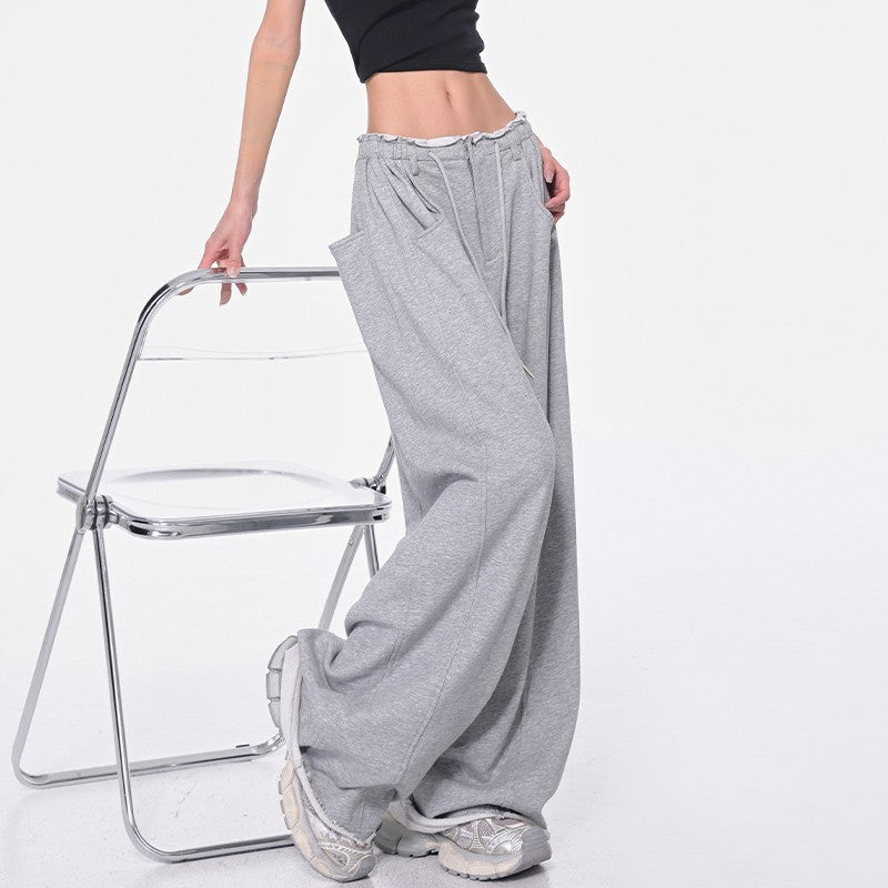 Drawstring  - Loose Wide Leg  - Sweatpants -  High Waist -  Floor-Length Trousers