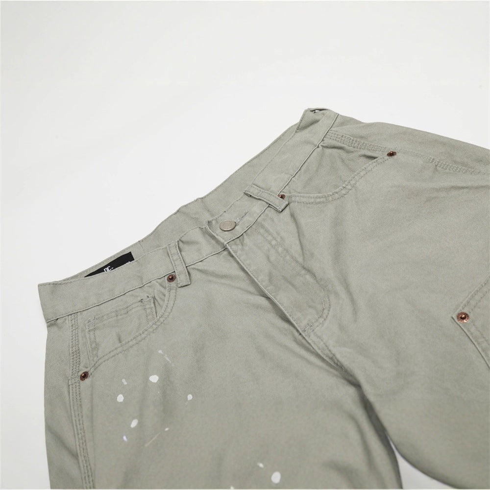 Distressed Patchwork Cargo Pants – Loose-Fit Multi-Pocket Trousers