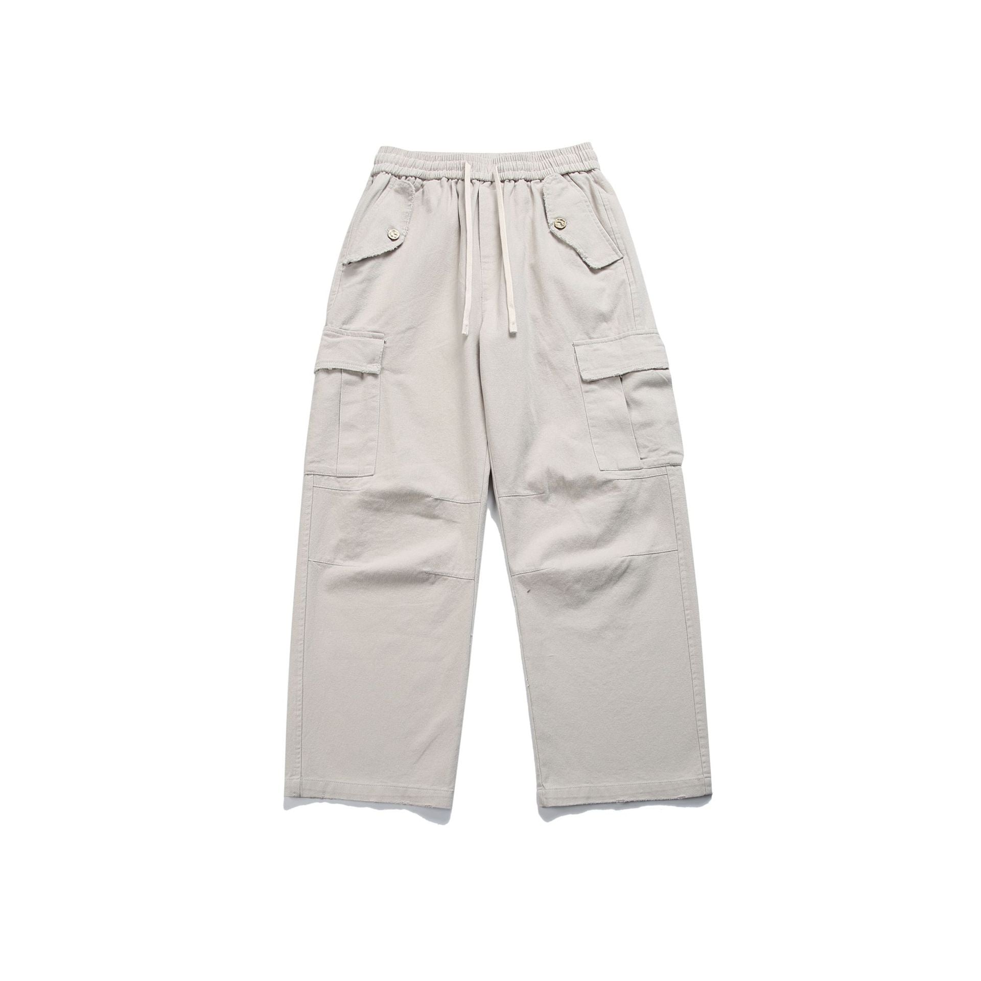 Multi-Pocket Loose Straight-Leg Drawstring Cargo Pants