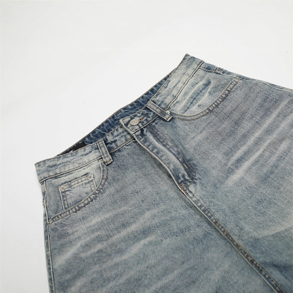 Faded Whiskered Jeans – Loose-Fit Straight & Wide-Leg Casual Jeans