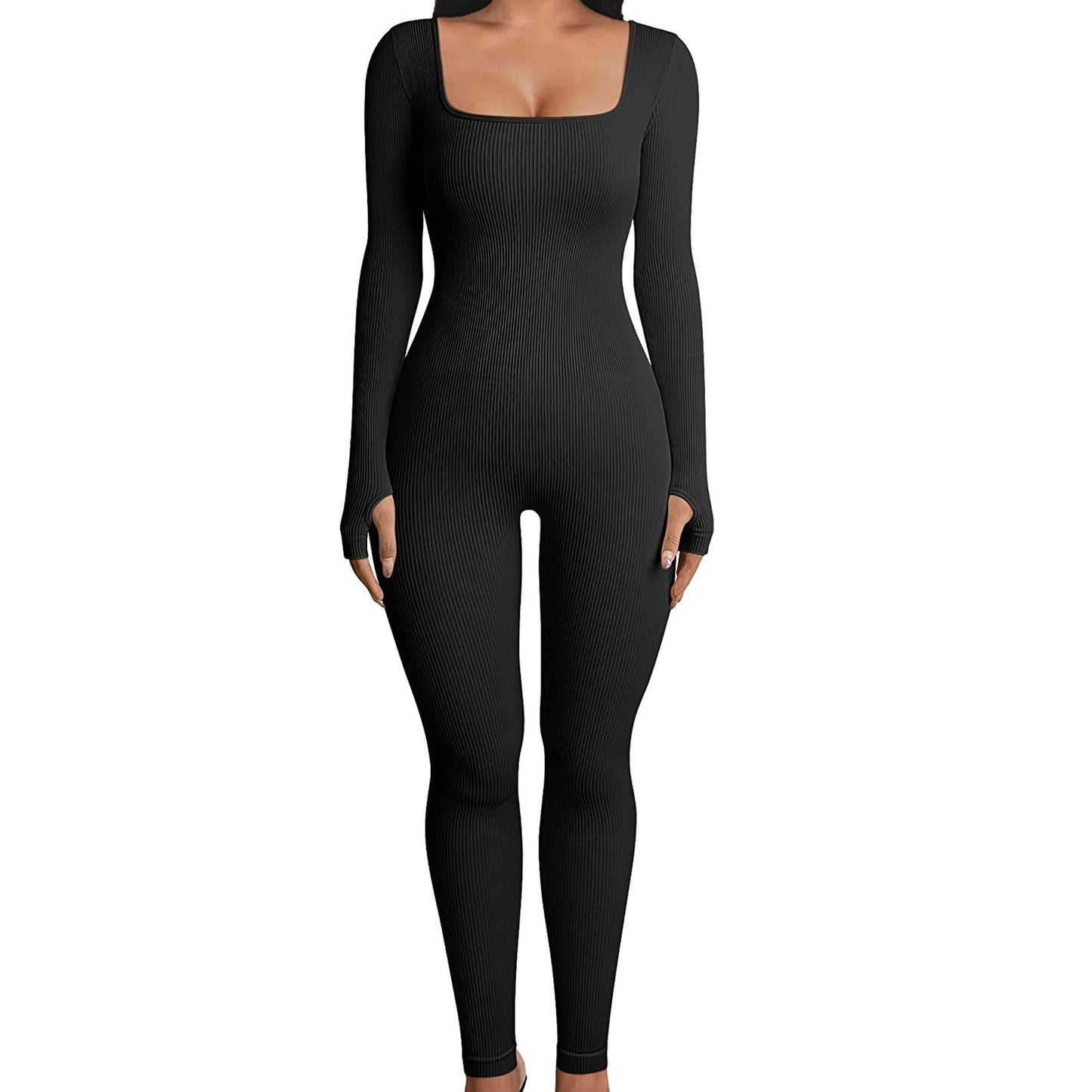 Women's Jumpsuit Autumn and Winter New Arrival Threaded Square Neck Hip Lift Slim Sexy Jumpsuit