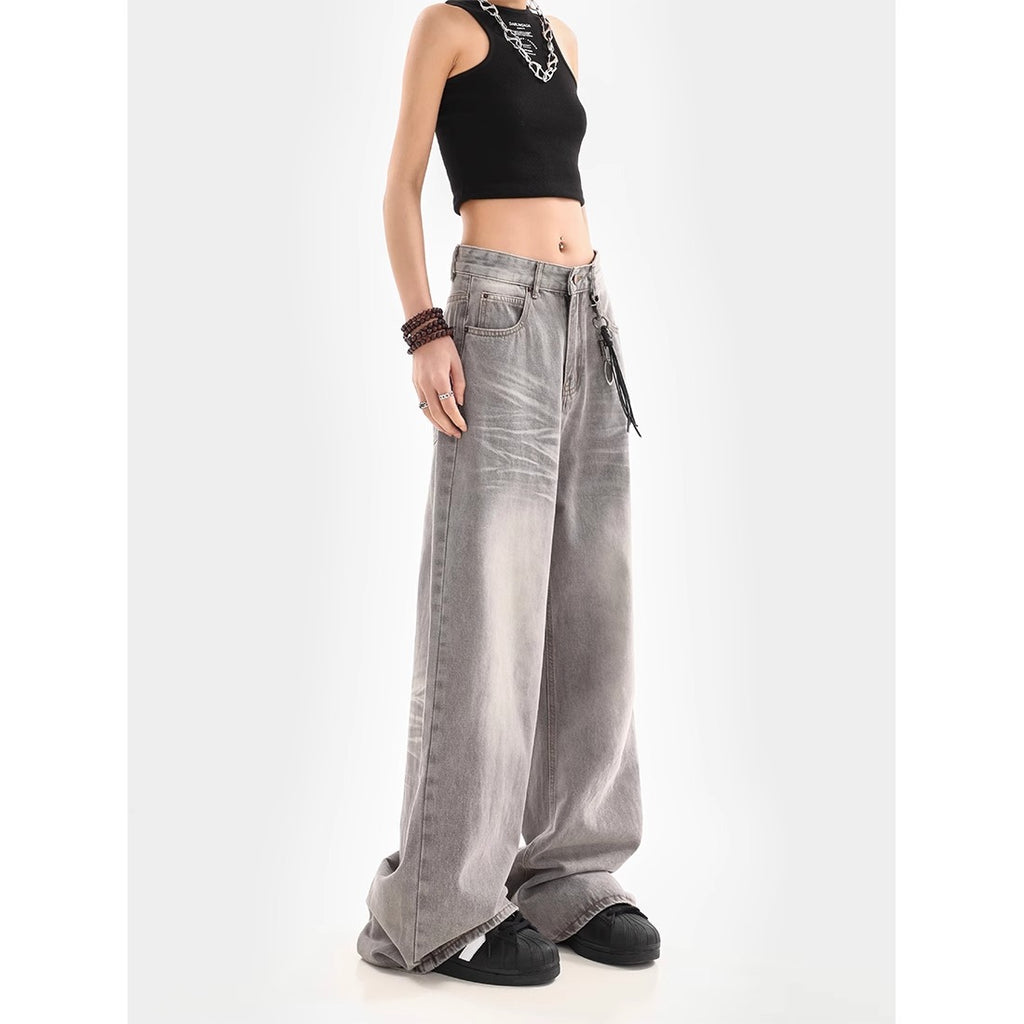 Distressed -  Wide-leg Denim Jeans  - Loose Fit -  Floor-length