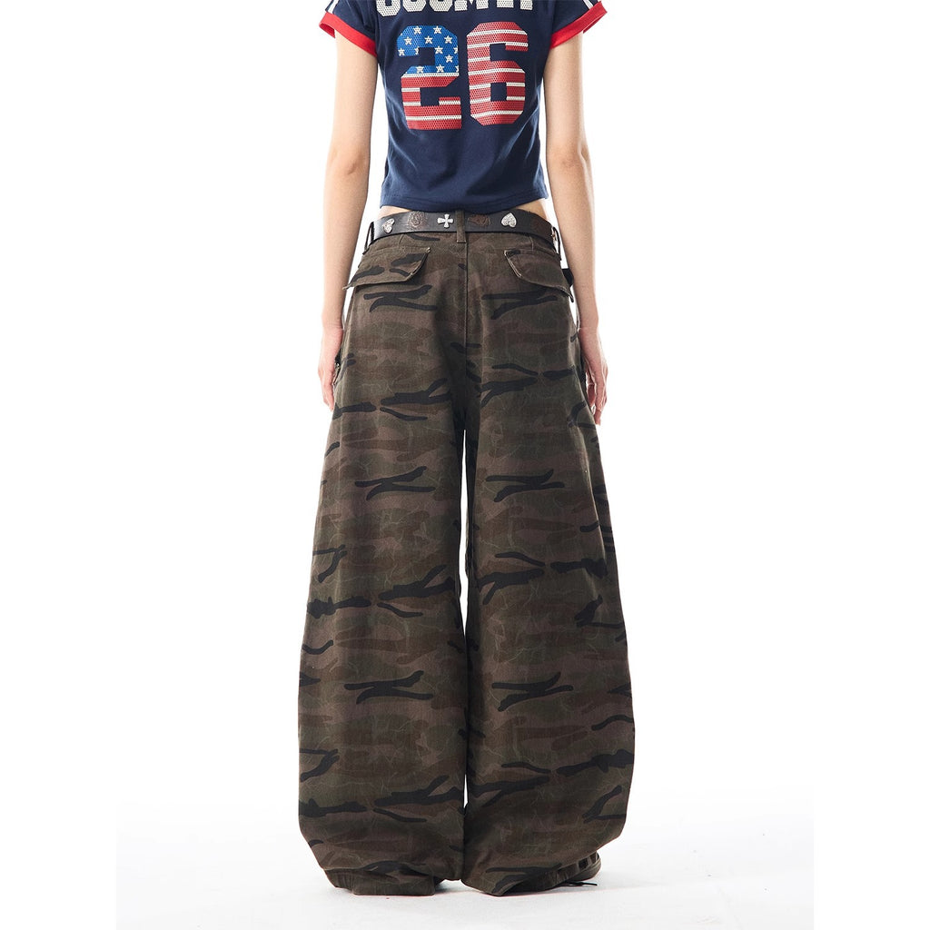 Vintage Camouflage  - Cargo Denim Pants  - Loose Multi-Pocket  - Versatile Wide Leg