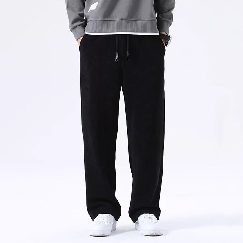 Casual Loose Fit  - Corduroy Pants – Straight Leg with Badge Detail