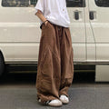 Cotton Loose - Pleated Drape Wide Leg - Elastic Waist - Cargo Long Pants