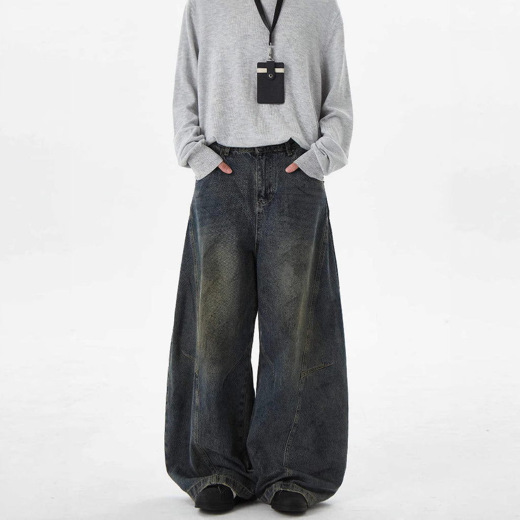 Deconstructed -  Washed Dagger Jeans  - Baggy Wide Leg Pants