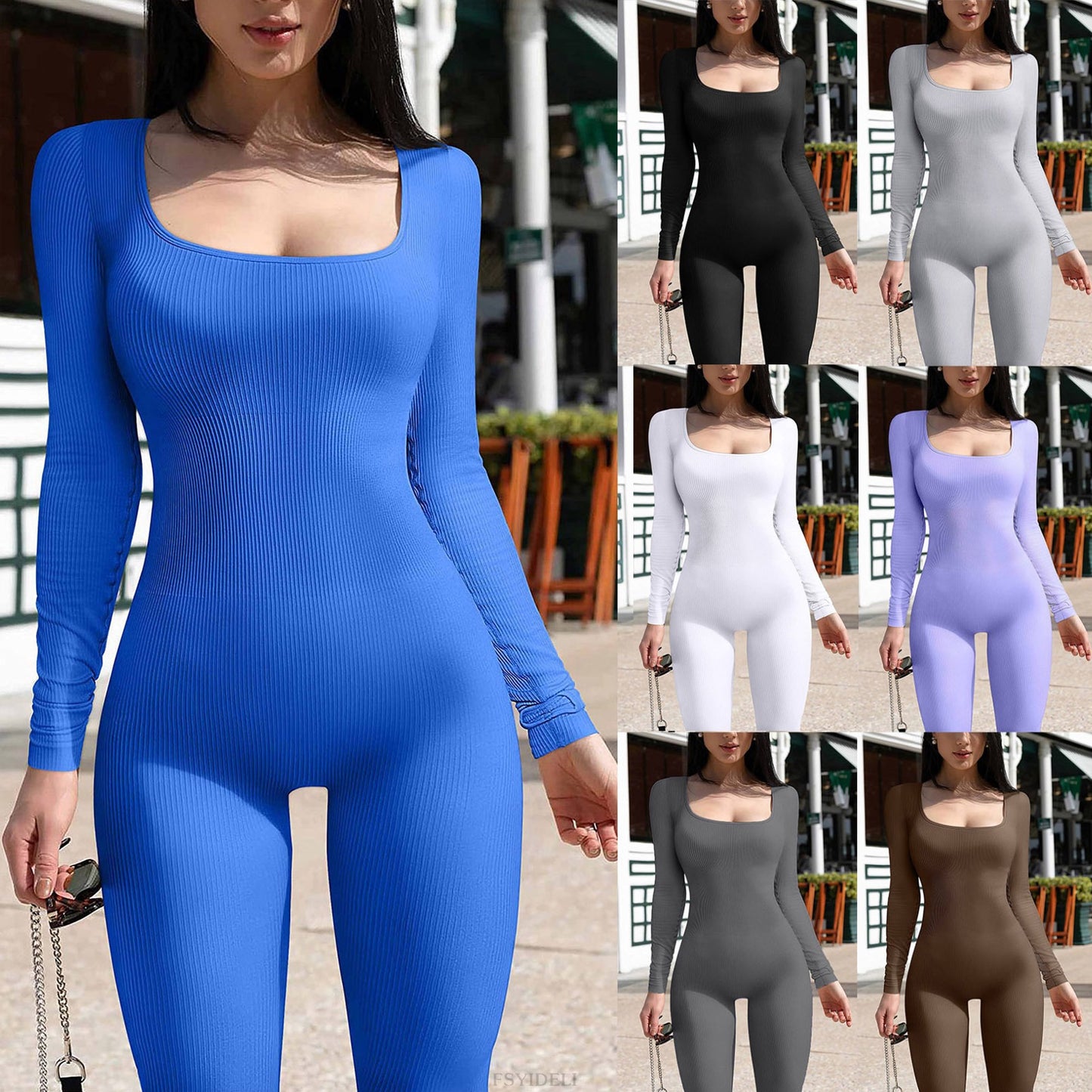 Women's Jumpsuit Autumn and Winter New Arrival Threaded Square Neck Hip Lift Slim Sexy Jumpsuit