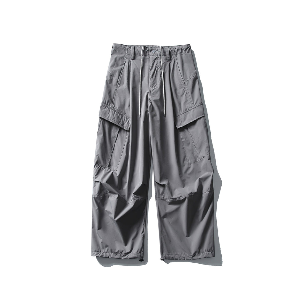 Drawstring -  Pleated Loose Straight Leg  - Cargo Pants
