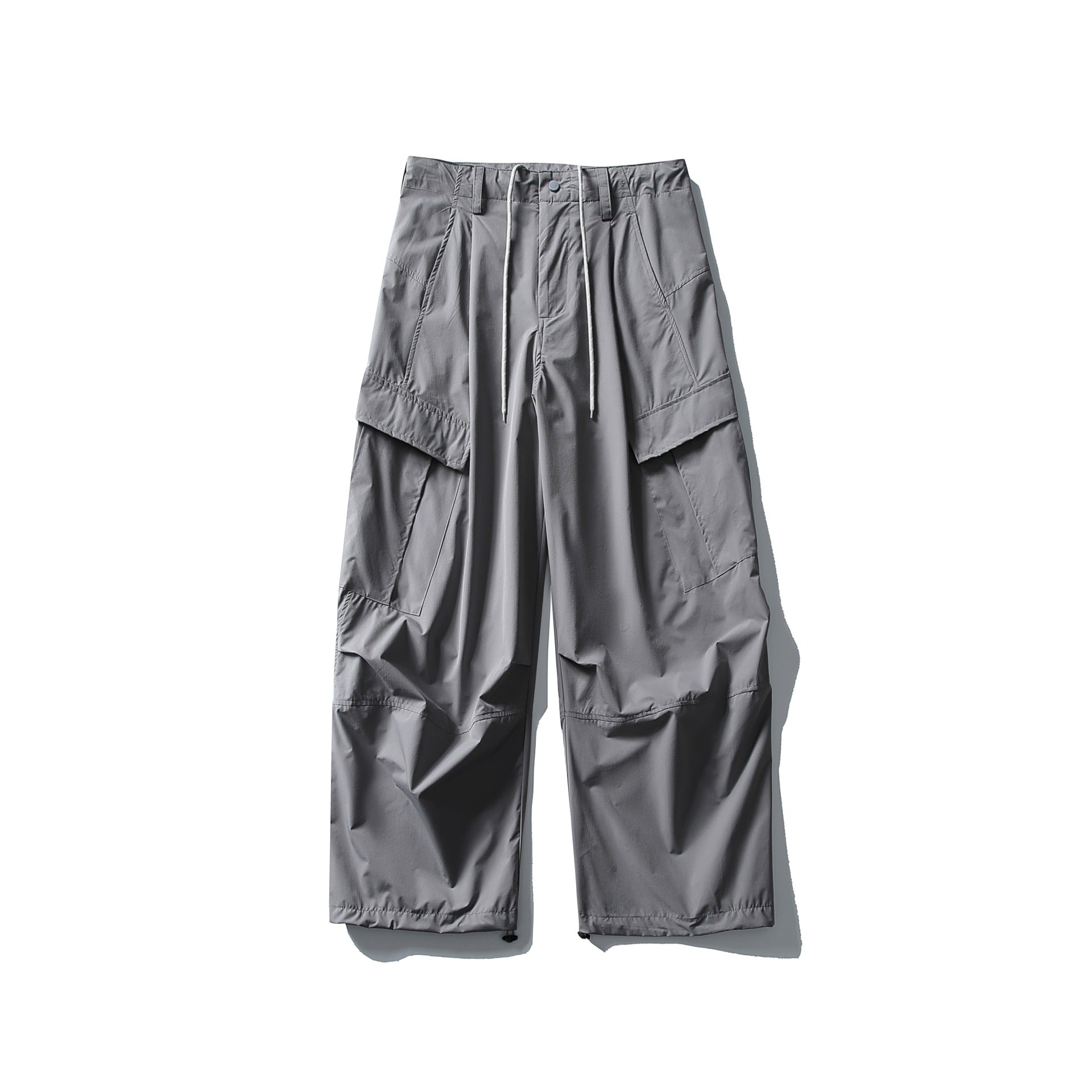 Drawstring -  Pleated Loose Straight Leg  - Cargo Pants