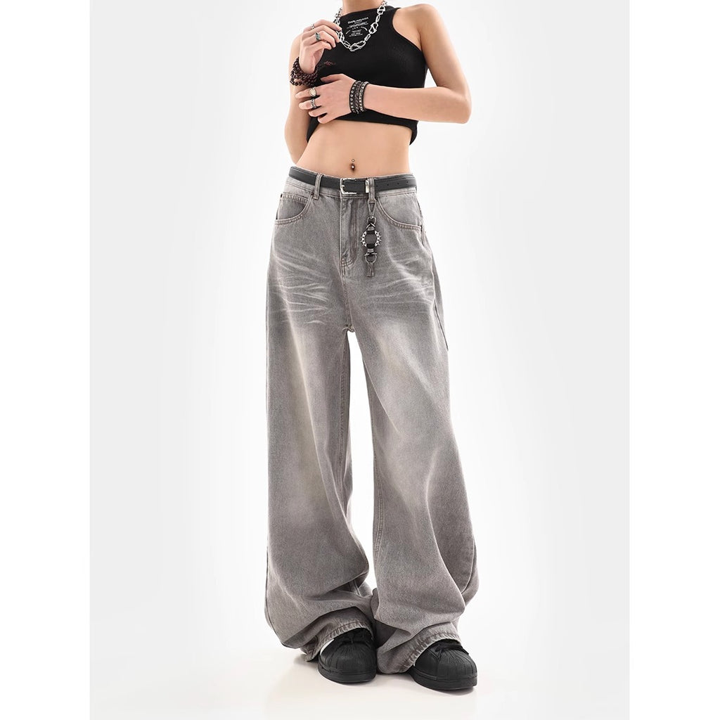 Distressed -  Wide-leg Denim Jeans  - Loose Fit -  Floor-length