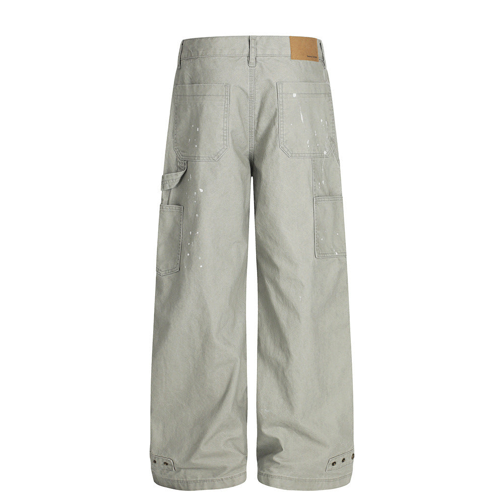 Distressed Patchwork Cargo Pants – Loose-Fit Multi-Pocket Trousers
