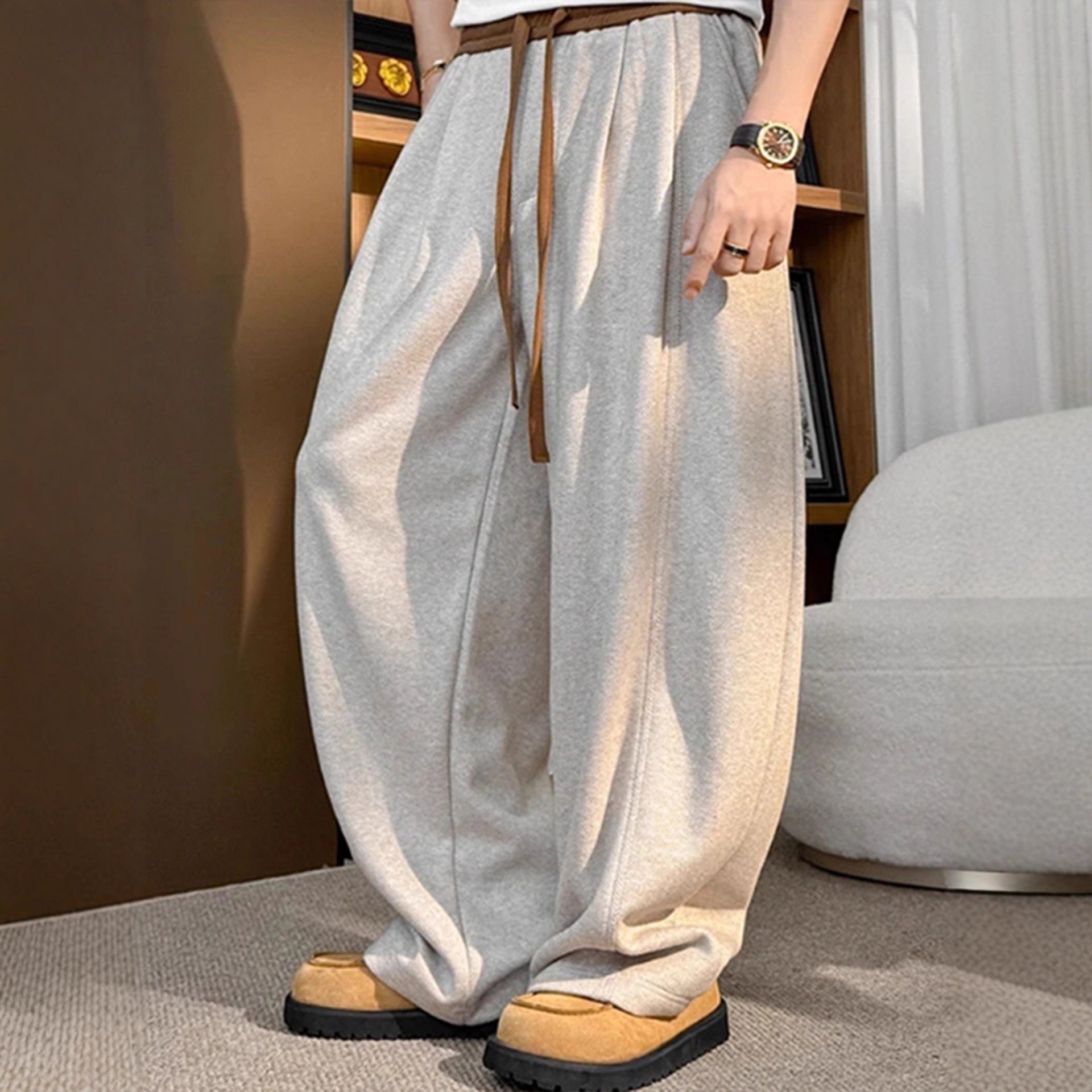 Preppy Knitted Knife-Edge Sweatpants – Vintage Corduroy Wide-Leg Casual Pants