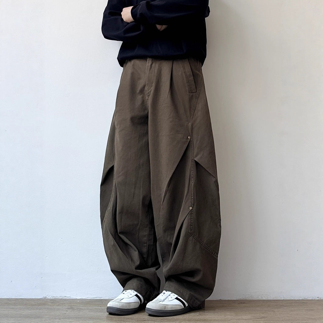 Vintage Wide Leg Cargo Pants - Pleated Design  - Loose Fit - Versatile Long Pants