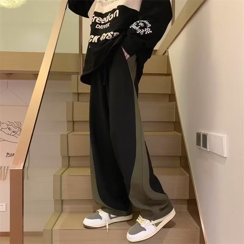 Fleece-Lined Color-Block Street Pants – Straight Leg Relaxed Fit