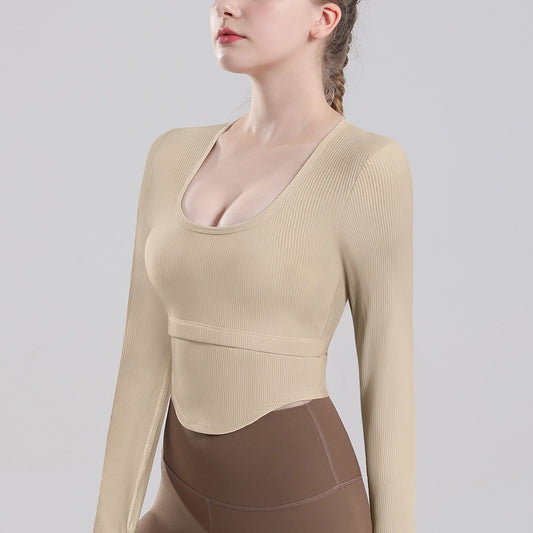 Sports Undershirt External Yoga Wear Tops Long-Sleeved Fitness Running Underwear Female With Chest Pad Shockproof High-Intensity