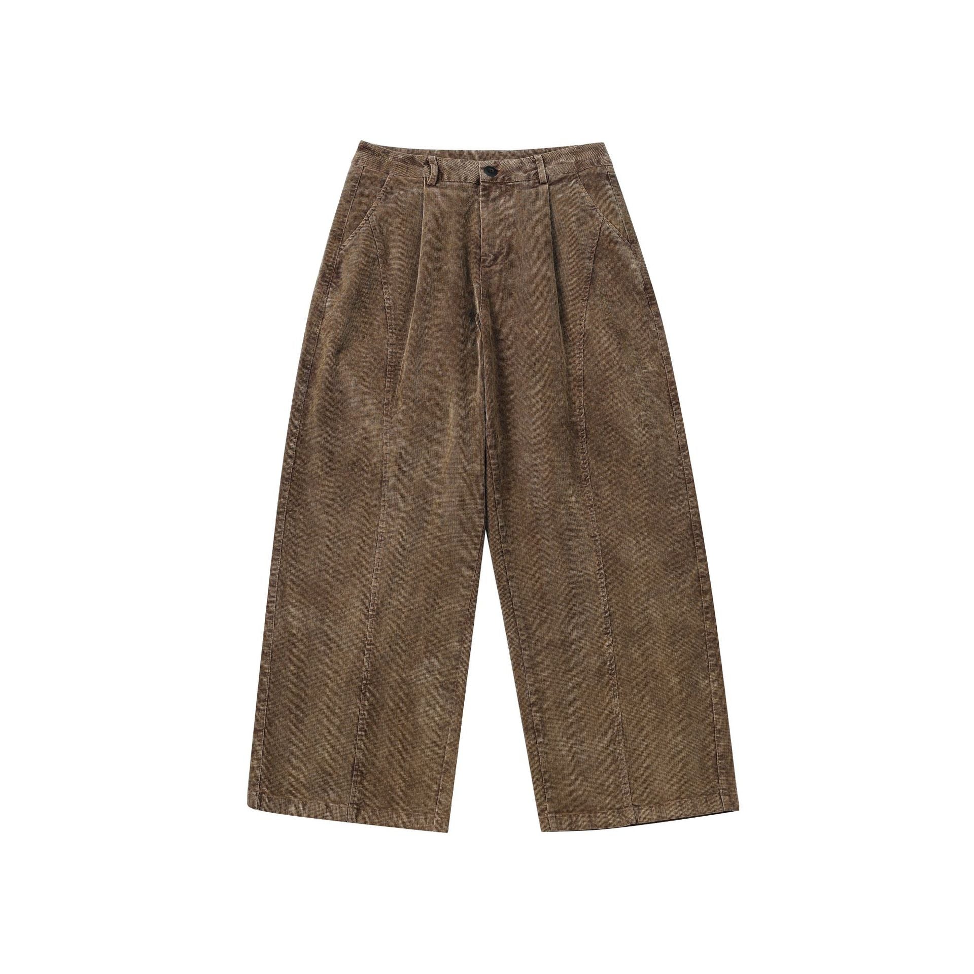 Elaxed Straight-Leg Washed Corduroy Pants – Casual Wide Fit