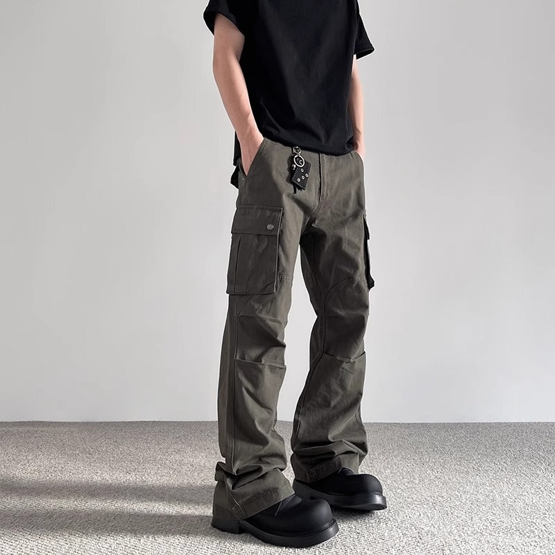 Washed Multi-Pocket  - Tapered Cargo Pants - Casual Long Pants