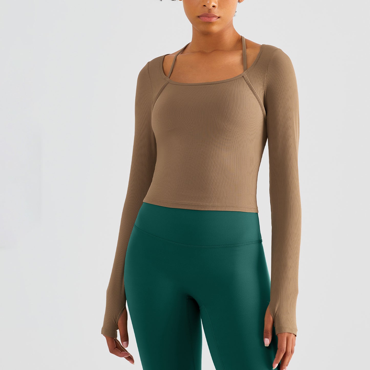 Neck Hanging Exercise Clothes Yoga Clothes Top Women's Long Sleeved Fitness Clothes With Chest Pads