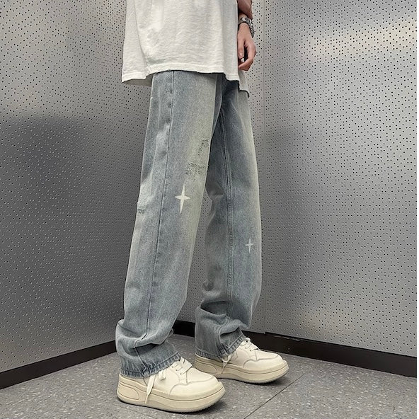Washed Light Blue  - Denim Jeans -  Straight Leg Pants