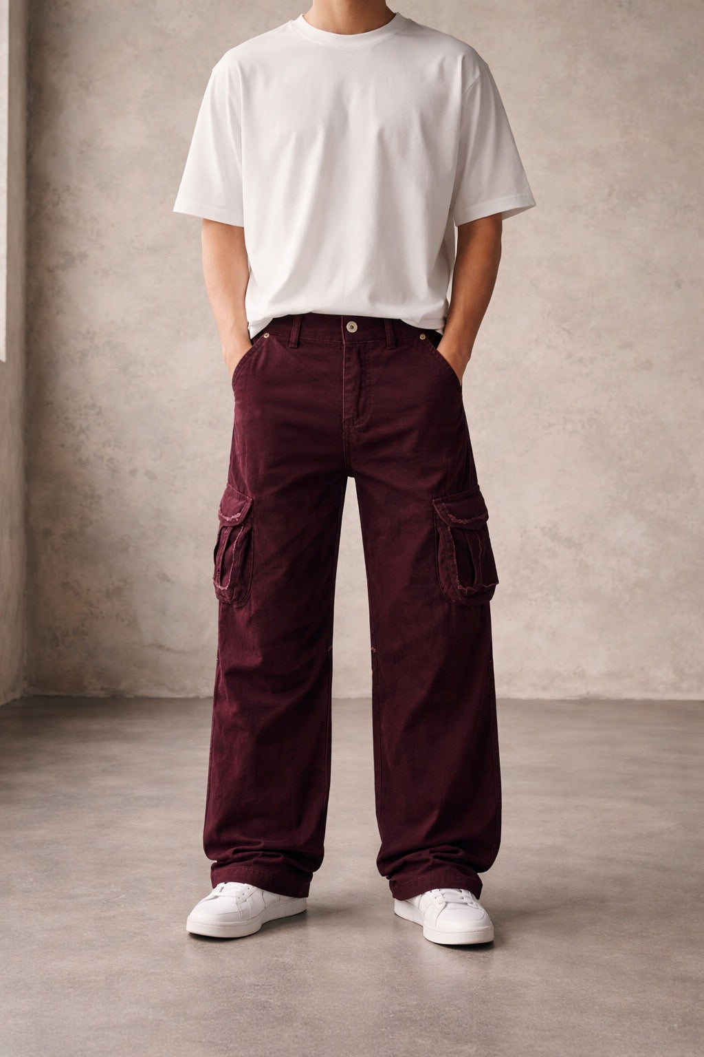 Wrinkled Scraped Cargo Pants