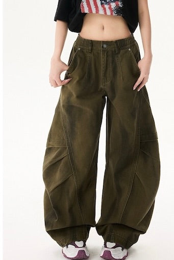 Graffiti Wash Spliced Denim Pants – Wide-Leg Loose Fit