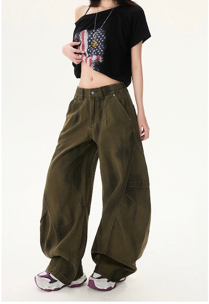 Graffiti Wash Spliced Denim Pants – Wide-Leg Loose Fit