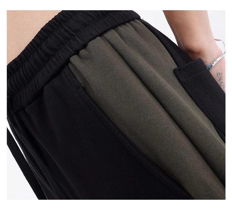 Fleece-Lined Color-Block Street Pants – Straight Leg Relaxed Fit