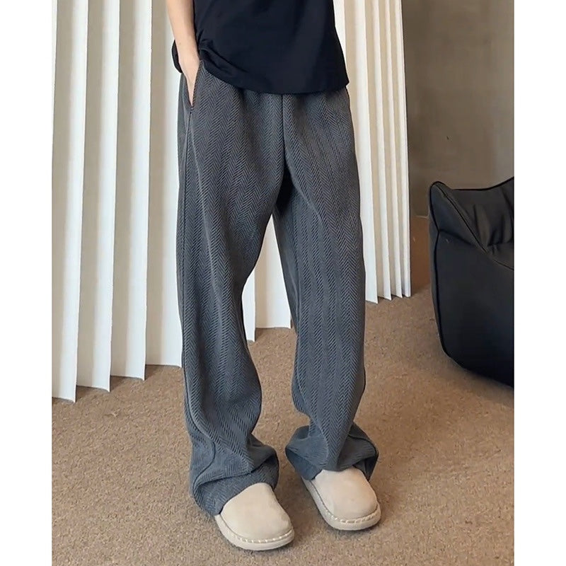 Loose Knit Cropped Sweatpants – Deep Gray Herringbone Casual Fit
