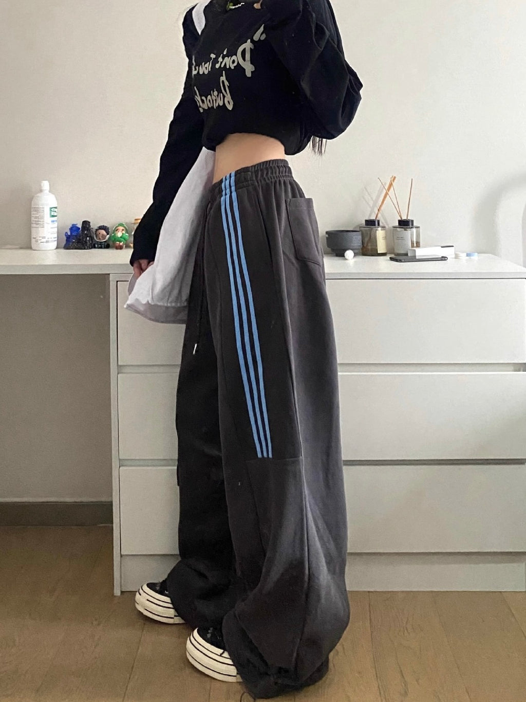 Striped Sweatpants - Wide Leg - Loose Fit