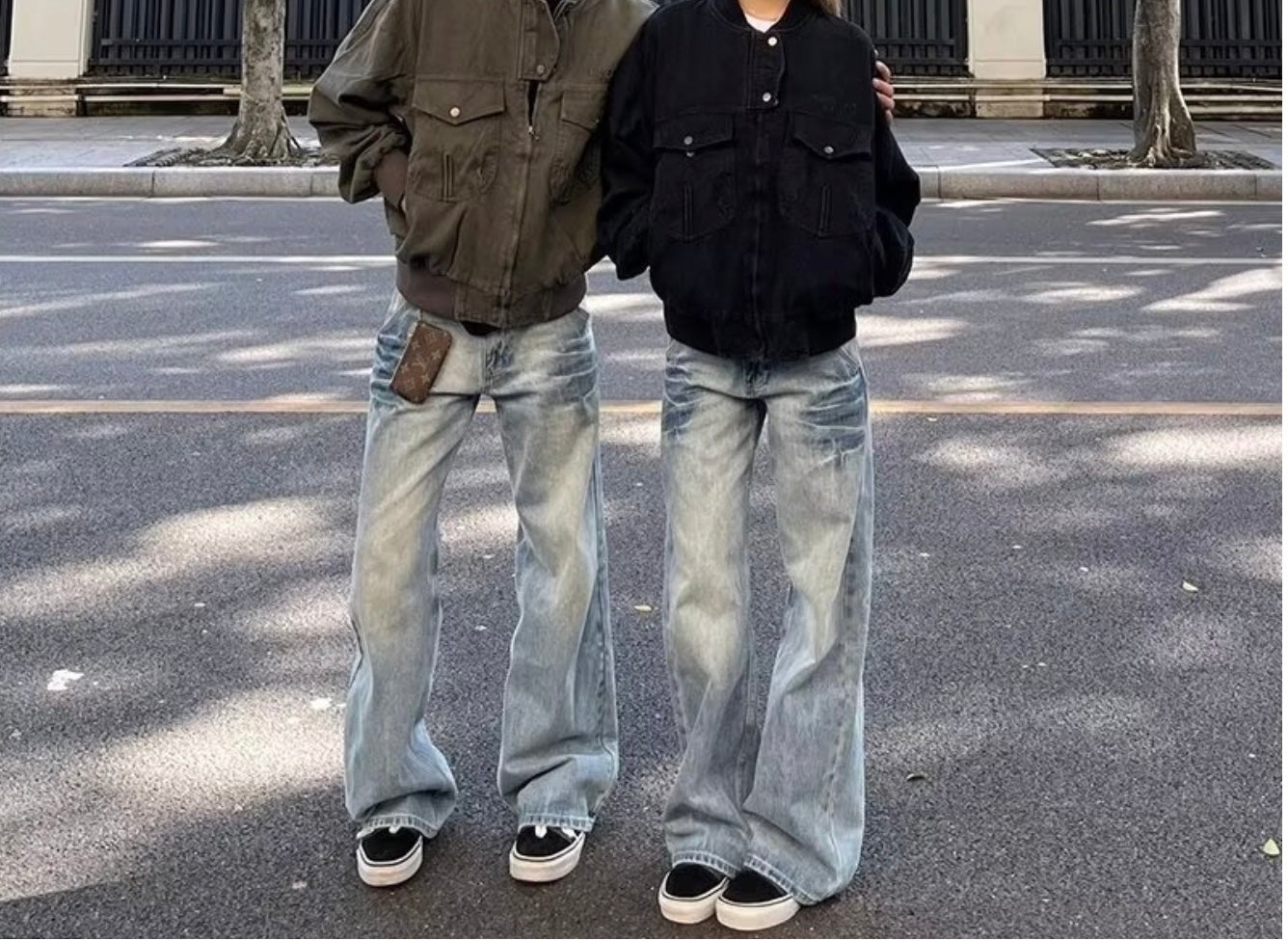 Washed Distressed  - Blue Denim Jeans - Wide Leg Jeans