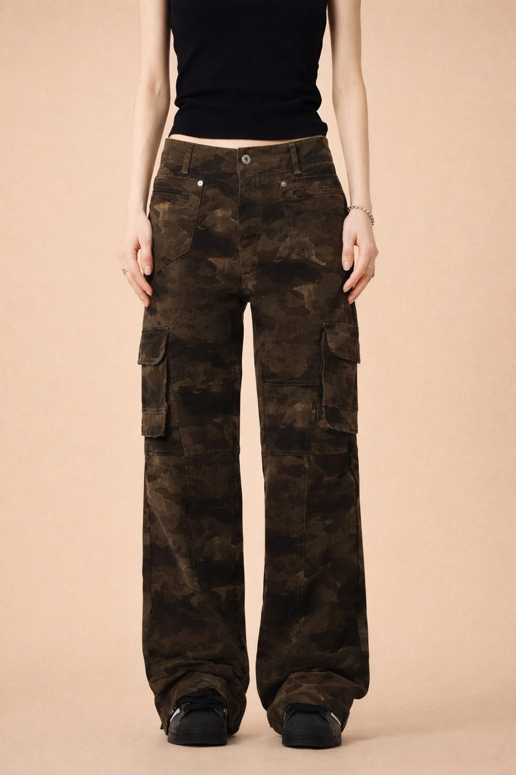 Denim Cargo Pants  - Slim Fit Multi-Pocket  - Flared Cargo Long Pants